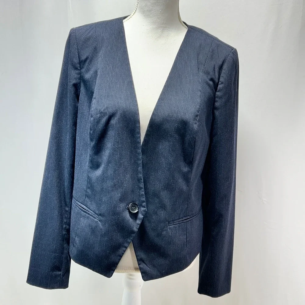 Worthington Women's Navy Pinstripe Blazer Jacket Size‎ L
